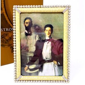 NEW Jay Strongwater Lorraine Stone Edge 4x6" Crystal Pearl Frame Yellow‎